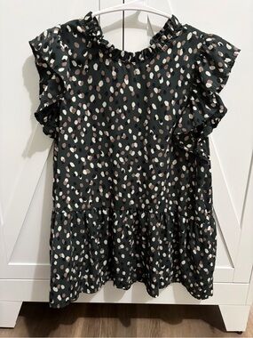 mts Black Dot Tiered Flutter Sleeve Blouse